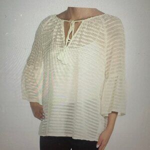 KENSIE Womens Ivory Textured Striped Bell Sleeve‎ NWT